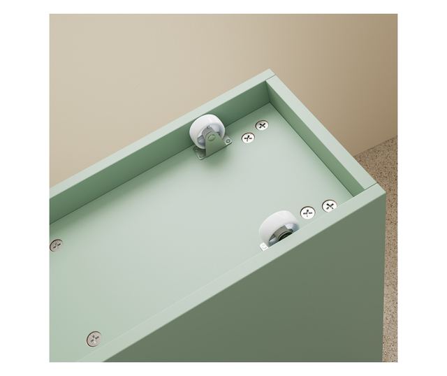 SoBuy zöld fürdőszobaszekrény, 3 fiókkal, 4 kerekű, 40 kg terhelhetőség