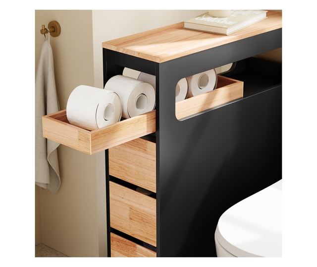 SoBuy fürdőszobaszekrény 3 fiókos, fekete polccal, 40 kg terhelhetőség