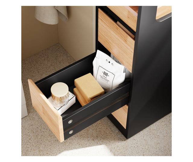 SoBuy fürdőszobaszekrény 3 fiókos, fekete polccal, 40 kg terhelhetőség