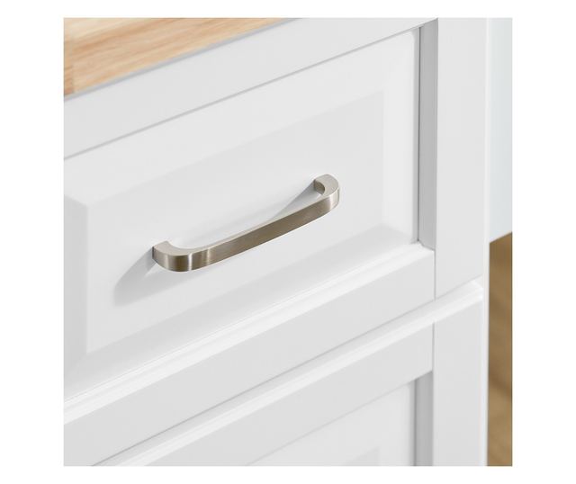 SoBuy konyhasziget 4 kerekű, 2 ajtós, 3 fiókos fehér, 94 kg teherbírású