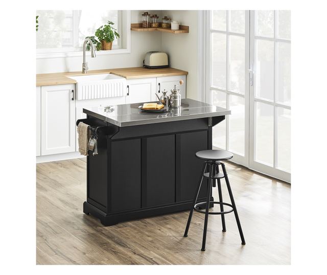 SoBuy összecsukható konyhasziget, 4 kerekű, 4 ajtós, fekete, 78 kg teherbírású