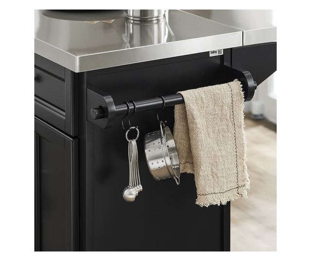 SoBuy összecsukható konyhasziget, 4 kerekű, 4 ajtós, fekete, 78 kg teherbírású