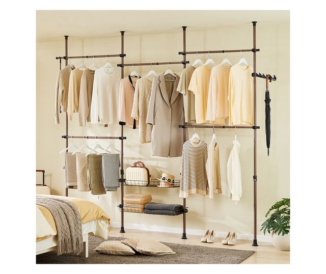 SoBuy állítható teleszkópos padlótartó szekrény, fa szemcsés, 65 kg teherbírású