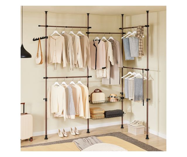 SoBuy állítható teleszkópos padlótartó szekrény, fa szemcsés, 65 kg teherbírású