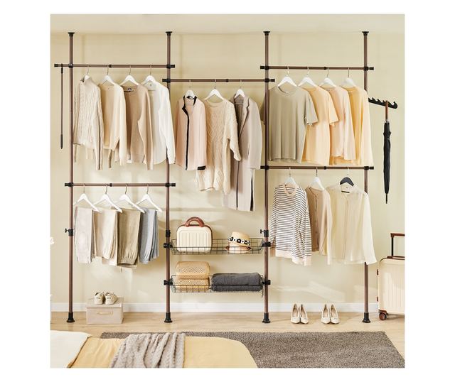 SoBuy állítható teleszkópos padlótartó szekrény, fa szemcsés, 65 kg teherbírású