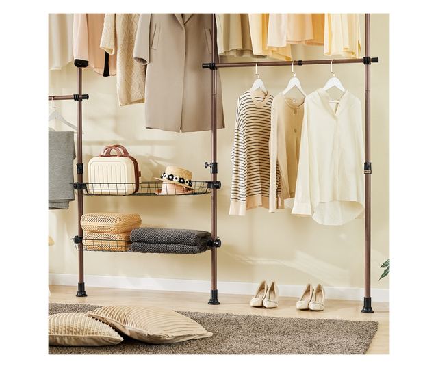 SoBuy állítható teleszkópos padlótartó szekrény, fa szemcsés, 65 kg teherbírású