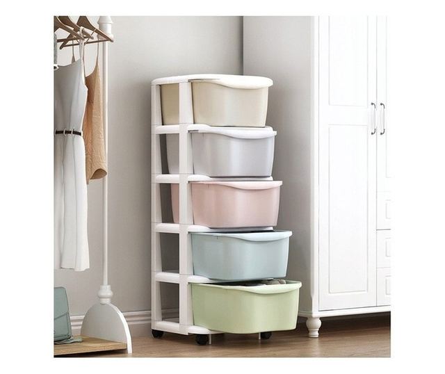 JollyMag PO10 Műanyag Szervező Szekrény 5 Fiókkal, Többszínű, 97x38x37 cm