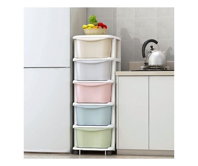 JollyMag PO10 Műanyag Szervező Szekrény 5 Fiókkal, Többszínű, 97x38x37 cm