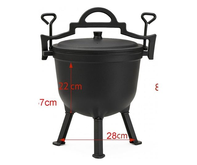 Zománcozott öntöttvas bogrács kempingezéshez és szabadtéri főzéshez, 8L, fedővel