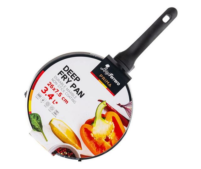 Mély serpenyő fedővel Luigi Ferrero Prima FR-2634L, 26x7,5 cm, 3,4 l, Tapadásmentes bevonat, Üvegfedél gőzkivezető nyílással, In