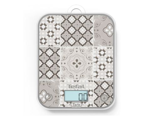 Cântar de bucătărie Tefal Optiss BC50D6V0, Până la 5 kg, TARE, LCD, Sticlă, Cifre mari, Gri/model decorativ