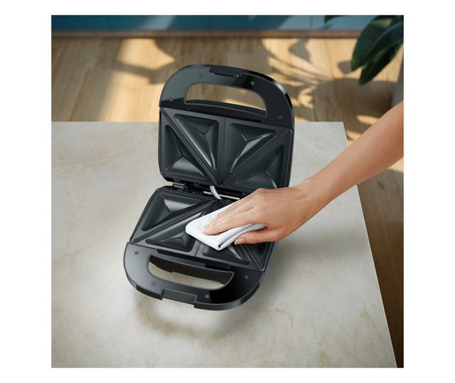 Szendvicssütő Philips HD2331/90 Series 3000, 750 W, 2 szelet/4 háromszög alakú szendvicshez, Tapadásmentes alumínium lapok, Feke