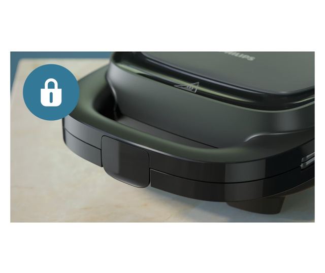 Szendvicssütő Philips HD2331/90 Series 3000, 750 W, 2 szelet/4 háromszög alakú szendvicshez, Tapadásmentes alumínium lapok, Feke