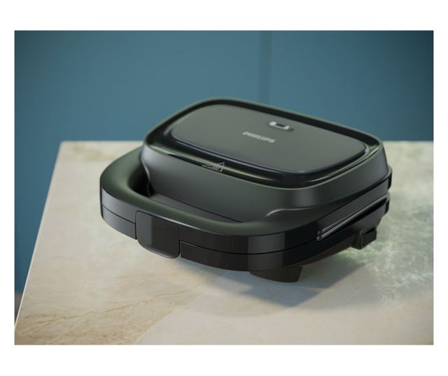 Szendvicssütő Philips HD2331/90 Series 3000, 750 W, 2 szelet/4 háromszög alakú szendvicshez, Tapadásmentes alumínium lapok, Feke