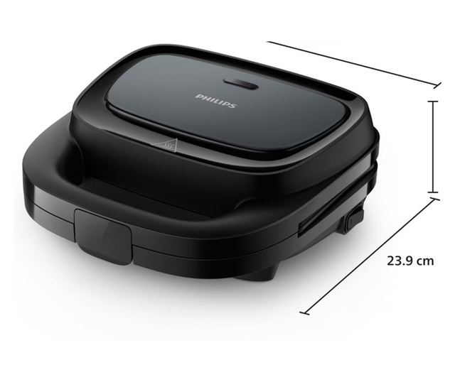 Szendvicssütő Philips HD2331/90 Series 3000, 750 W, 2 szelet/4 háromszög alakú szendvicshez, Tapadásmentes alumínium lapok, Feke
