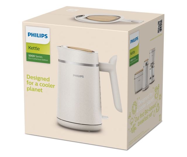 Elektromos vízforraló Philips HD9365/10 Conscious Collection, 2200 W, 1,7 l, Automatikus kikapcsolás, Vízkőszűrő, Matt fehér