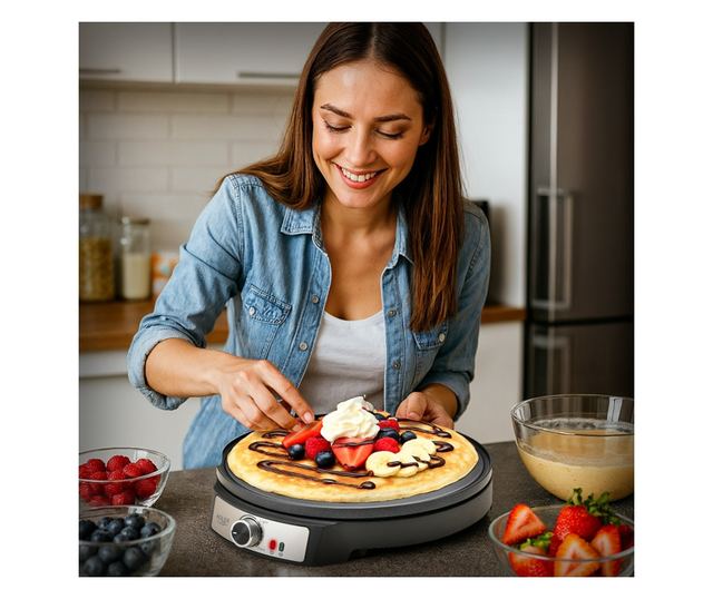 Adler AD 3093 Palacsintasütő, 1600 W, 30 cm, Eszközök mellékelve, Fekete/Rozsdamentes acél