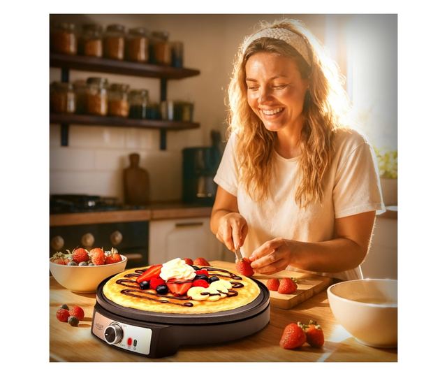 Adler AD 3093 Palacsintasütő, 1600 W, 30 cm, Eszközök mellékelve, Fekete/Rozsdamentes acél