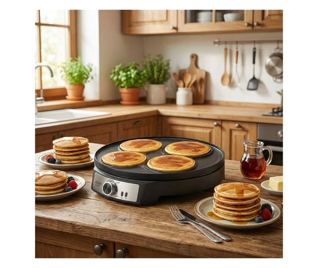 Adler AD 3093 Palacsintasütő, 1600 W, 30 cm, Eszközök mellékelve, Fekete/Rozsdamentes acél