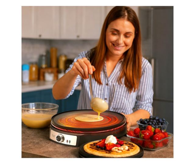 Adler AD 3093 Palacsintasütő, 1600 W, 30 cm, Eszközök mellékelve, Fekete/Rozsdamentes acél