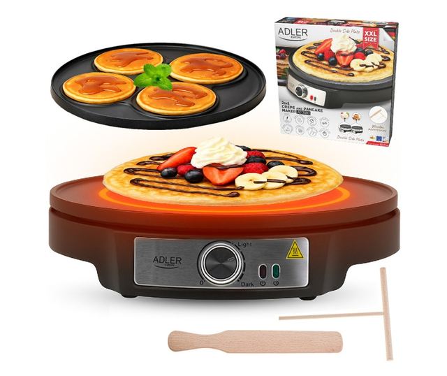 Adler AD 3093 Palacsintasütő, 1600 W, 30 cm, Eszközök mellékelve, Fekete/Rozsdamentes acél