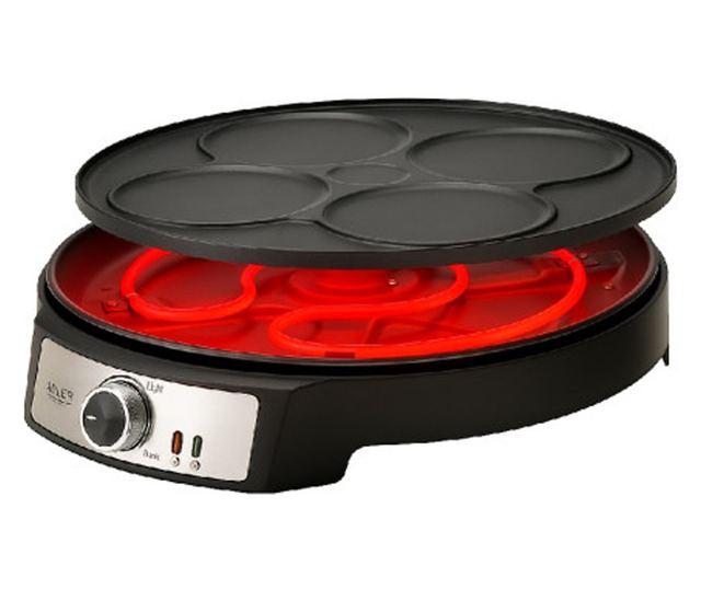 Adler AD 3093 Palacsintasütő, 1600 W, 30 cm, Eszközök mellékelve, Fekete/Rozsdamentes acél