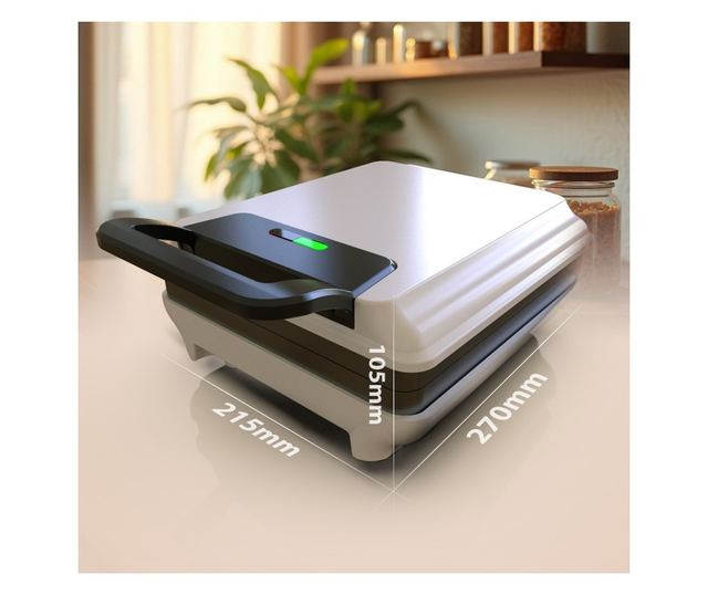 Gofrisütő Mesko MS 3091, 1800W, Tapadásmentes bevonat, 2 sütőlap, Csúszásmentes lábak, Fehér