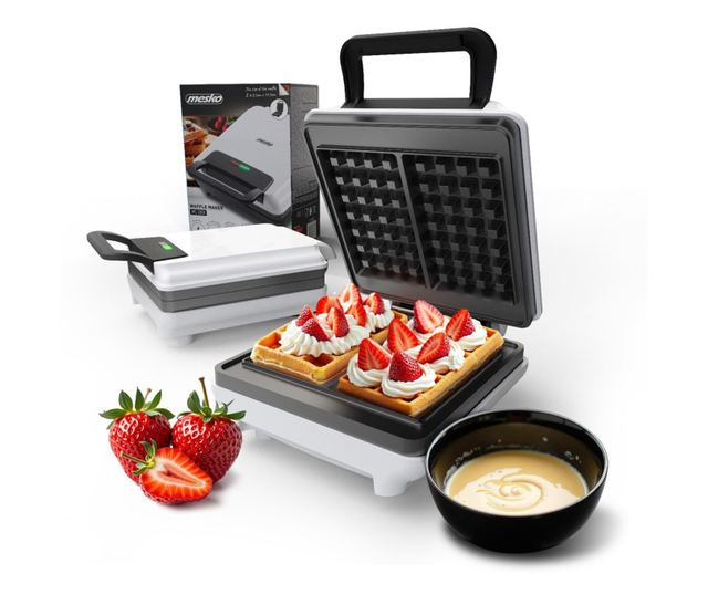 Gofrisütő Mesko MS 3091, 1800W, Tapadásmentes bevonat, 2 sütőlap, Csúszásmentes lábak, Fehér