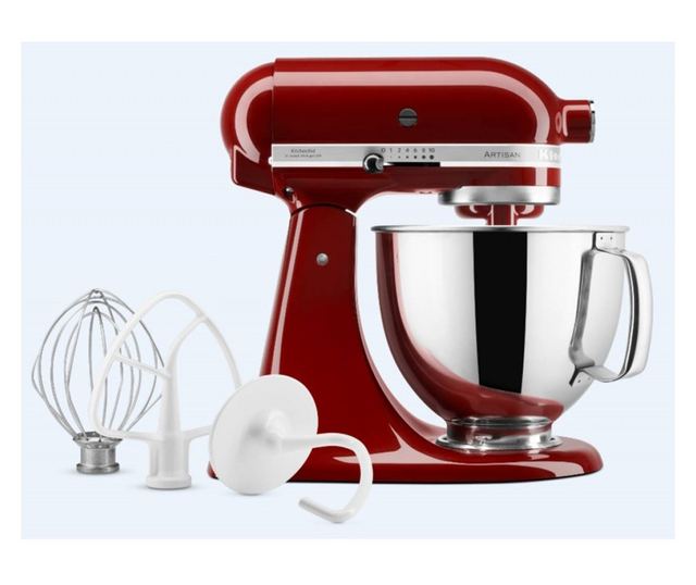 KitchenAid Artisan Elegance 5KSM125EGC Bolygós mixer, 300 W, 4,8 l, Közvetlen meghajtás, 10 sebességfokozat, Sötétpiros