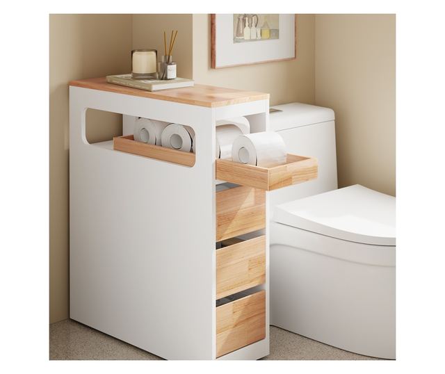 SoBuy fehér fürdőszobaszekrény 4 kerekes, 3 fiókos, 2 polcos, 23,2x65,3x82 cm, 4