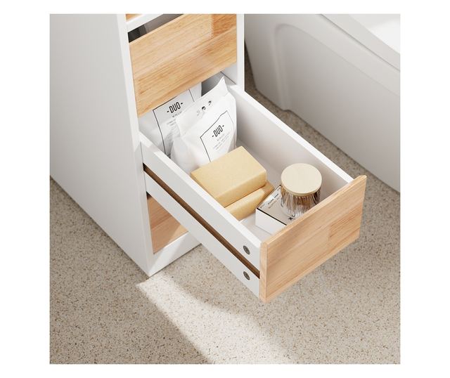 SoBuy fehér fürdőszobaszekrény 4 kerekes, 3 fiókos, 2 polcos, 23,2x65,3x82 cm, 4