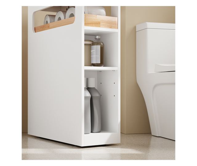 SoBuy fehér fürdőszobaszekrény 4 kerekes, 3 fiókos, 2 polcos, 23,2x65,3x82 cm, 4