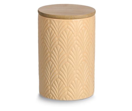 Keramická dóza s bambusovým víčkem, 720 ml, meruňková barva, Ø10x15 cm