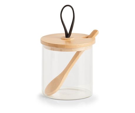 Borcan Zeller cu Linguriță și Capac de Bambus, 320 ml, Ø 8 x 8.5 cm