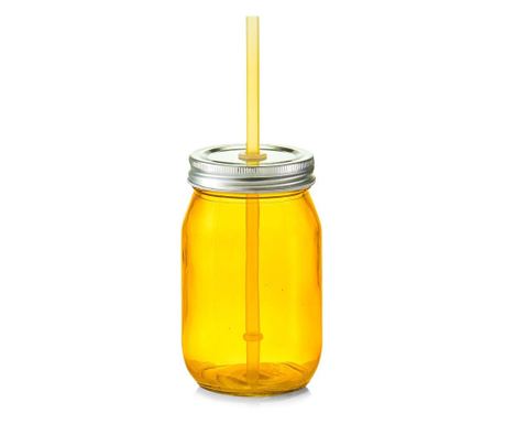 Staklenka sa slamkom "Color", 450 ml, Ø8x13