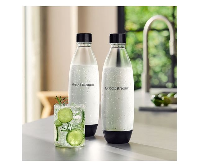 SodaStream Fuse szénsavas palackkészlet, 1 l, 2 db, BPA-mentes, DUO, ART, TERRA, GAIA készülékekkel kompatibilis, fekete