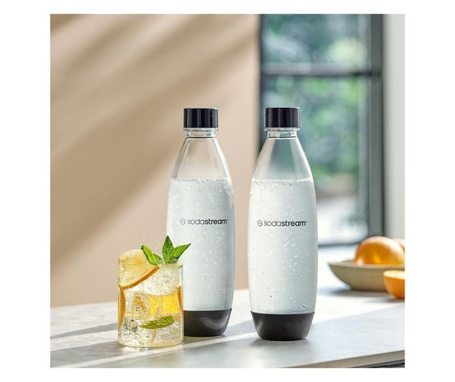 SodaStream Fuse szénsavas palackkészlet, 1 l, 2 db, BPA-mentes, DUO, ART, TERRA, GAIA készülékekkel kompatibilis, fekete