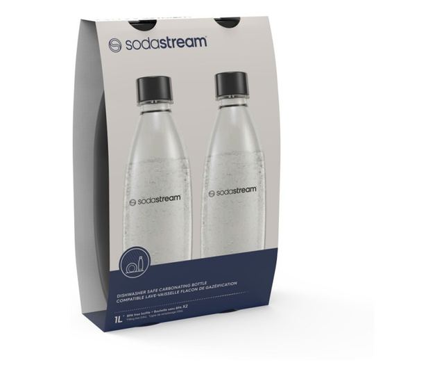 SodaStream Fuse szénsavas palackkészlet, 1 l, 2 db, BPA-mentes, DUO, ART, TERRA, GAIA készülékekkel kompatibilis, fekete
