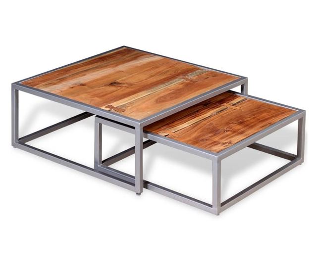 Set stolića za kavu, dva komada, masivno drvo bagrema