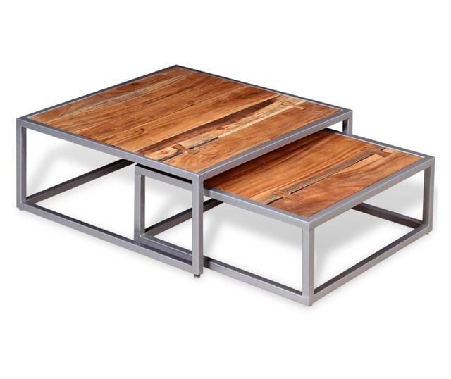 Set stolića za kavu, dva komada, masivno drvo bagrema