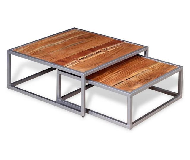 Set stolića za kavu, dva komada, masivno drvo bagrema