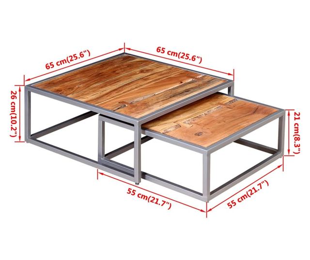 Set stolića za kavu, dva komada, masivno drvo bagrema