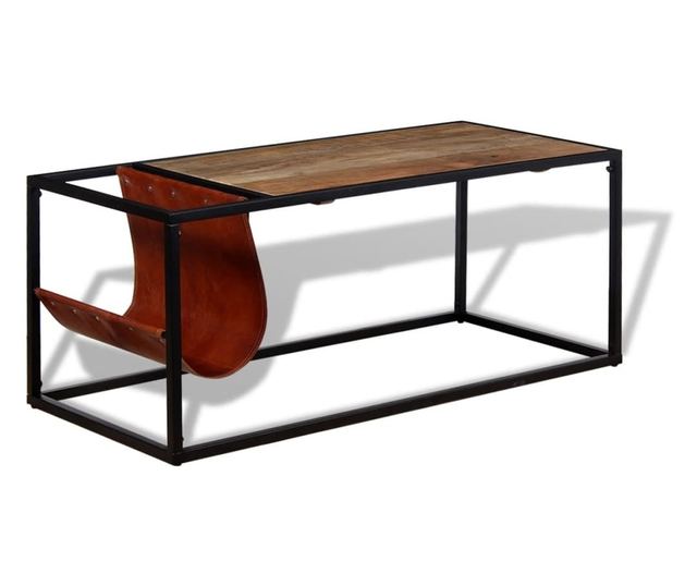 Stolić za kavu s držačem za časopise od prave kože, 110x50x45 cm