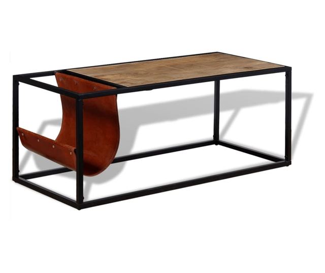 Stolić za kavu s držačem za časopise od prave kože, 110x50x45 cm