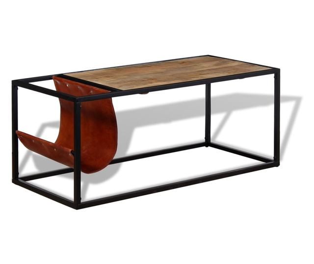 Stolić za kavu s držačem za časopise od prave kože, 110x50x45 cm