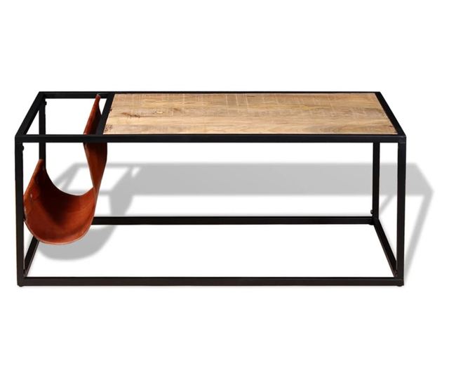 Stolić za kavu s držačem za časopise od prave kože, 110x50x45 cm