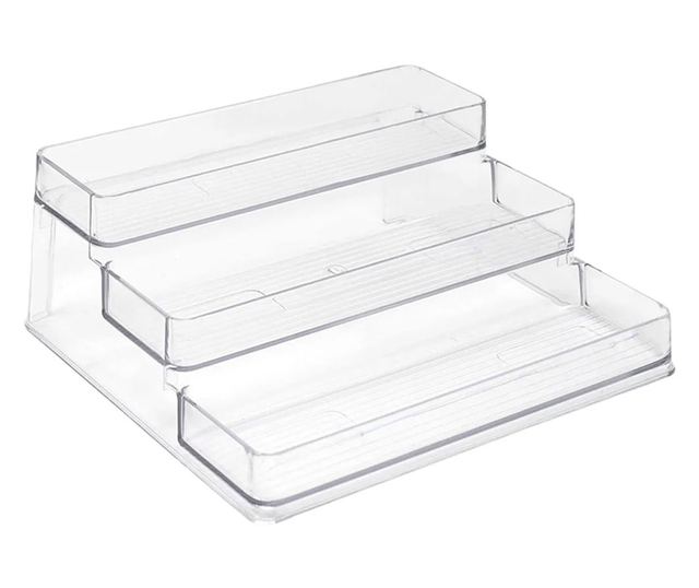 Pufo Поетапна Поставка за Продуктова Презентация и Организация в Магазини или Изложби, 3 Нива, 25.5 x 23.5 см, Прозрачна