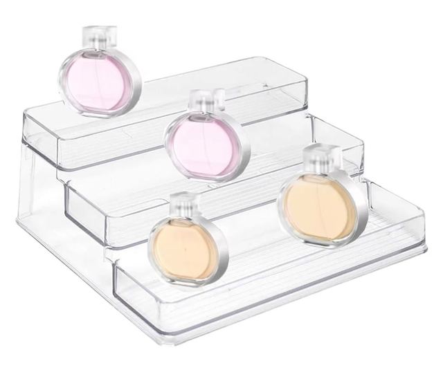 Pufo Поетапна Поставка за Продуктова Презентация и Организация в Магазини или Изложби, 3 Нива, 25.5 x 23.5 см, Прозрачна