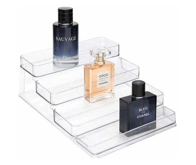 Pufo Поетапна Поставка за Продуктова Презентация и Организация в Магазини или Изложби, 3 Нива, 25.5 x 23.5 см, Прозрачна