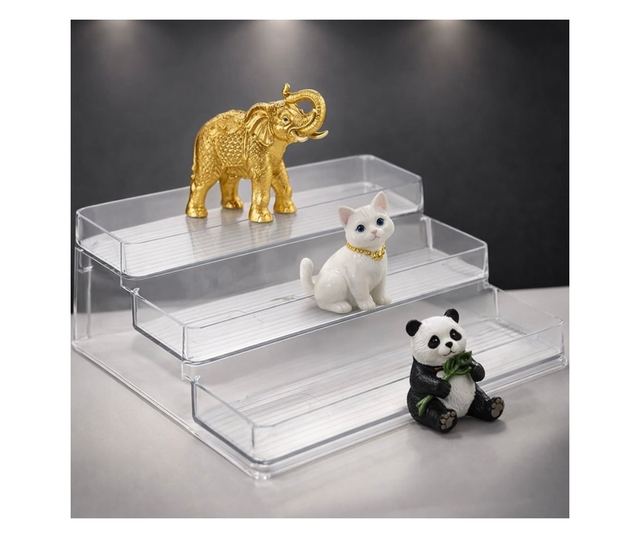 Pufo Поетапна Поставка за Продуктова Презентация и Организация в Магазини или Изложби, 3 Нива, 25.5 x 23.5 см, Прозрачна